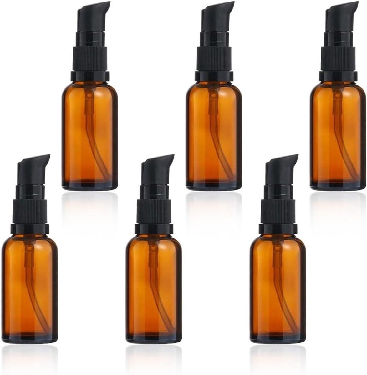 Ronte - Lege bruine glazen flessen 30 ml - Set van 6 stuks - Navulbaar - Amberkleurige glazen pomp - Lotiondispenser