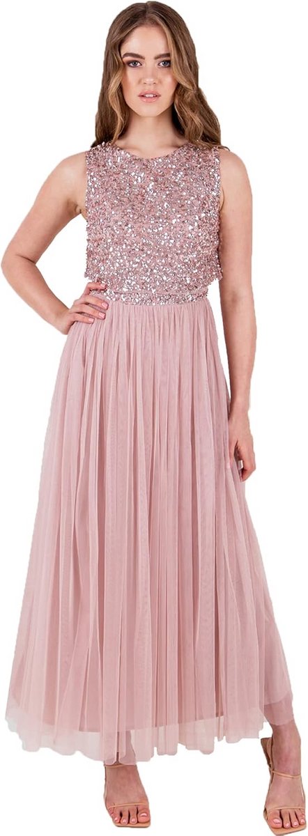 Elegante Midaxi Jurk met Pailletten en Tule voor Feestelijke Gelegenheden