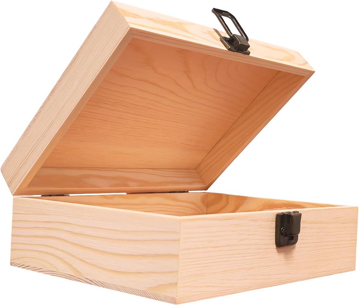 Houten opbergkist 20 x 16 x 7 cm - onafgewerkte kist met deksel voor sieraden, knutselen en bewaren, natuurlijke houten doos voor creatieve projecten en opslag