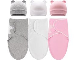 3-pack pasgeboren swaddle dekens met hoedjes - zachte dekens voor baby's 0-3 maanden