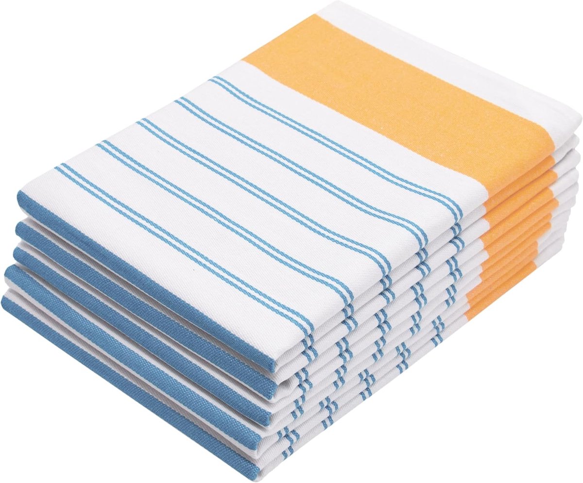 Famanu - Set van 5 oranje-turquoise gestreepte katoenen theedoeken 50x70 cm