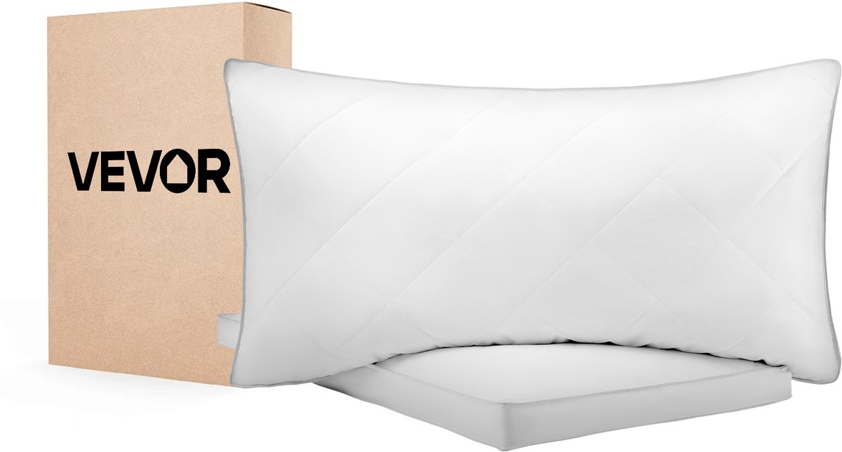 VEVOR Kussens, Set Van 2, Queen Size, Slaapkussens met Originele Alternatieve Donsvulling, Bedkussens, Ondersteunend en Zacht, Beddengoed voor Rug Buik en Zijslapers, Wit