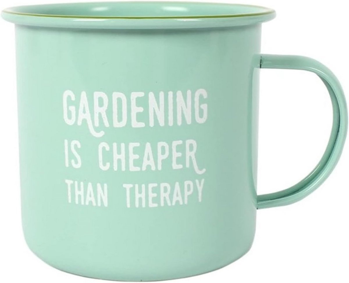 Emaille Mok Tuintherapie met Touwlabel - Meerkleurig - 113g