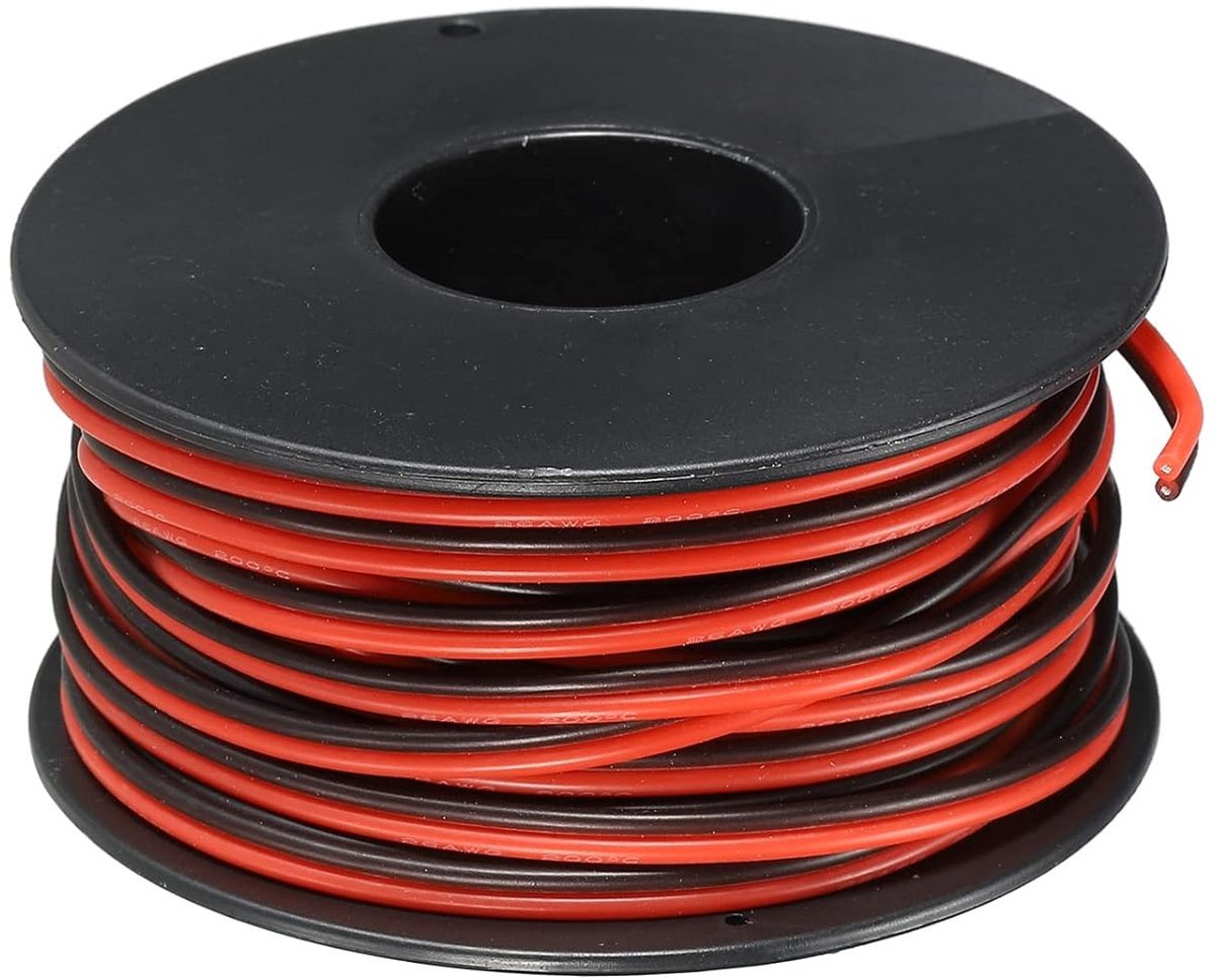 Siliconen Elektrische Draad 2x 26 AWG 26m Rood-Zwart Vertind Koper Spoel 10m