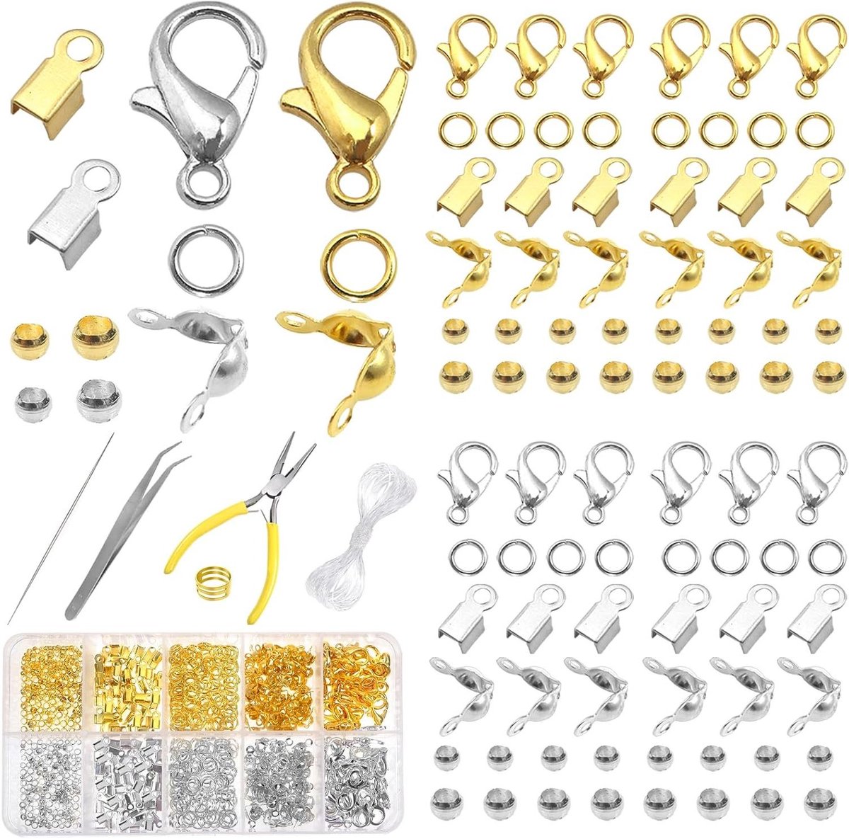 Ronte - Sluitingen set voor kettingen en armbanden - 760 stuks - zilver en goud - knijpkralen - sieraden maken.