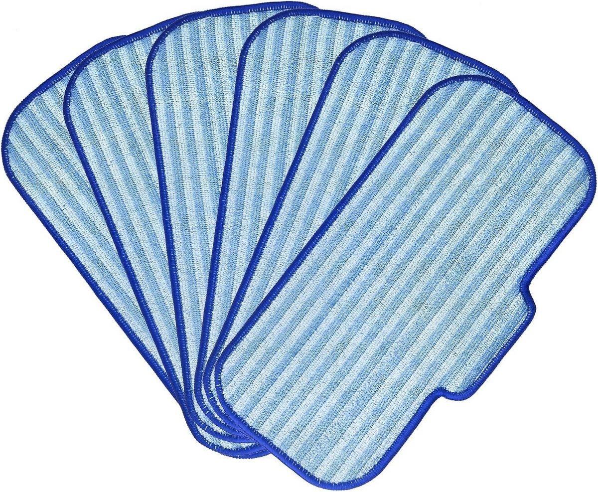 Set van 6 Microvezelpads voor Stoomreiniger NB602N - Wasbaar & Herbruikbaar voor Hardhout, Laminaat, Tegels & Keramiek - Blauw-Wit