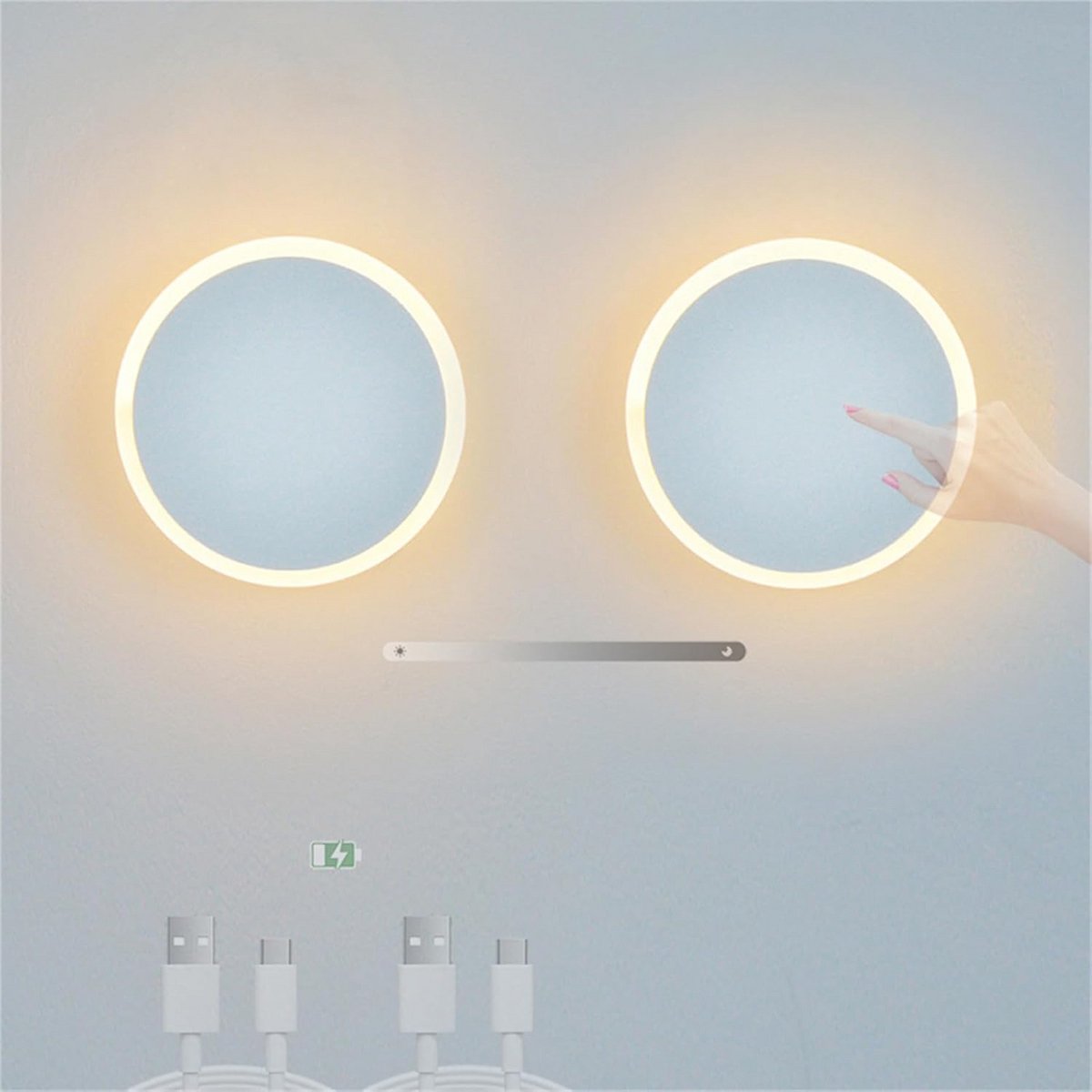 Ronde LED-wandlamp met touch-schakelaar - dimbare 360° verlichting - oplaadbare binnenwandlamp voor hal, trap en woonkamer