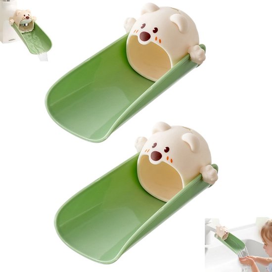 Lot de 2 rallonges de robinet en silicone Enfants - Rallonge de robinet - Douchette pour savon Bébé - Vert - Rallonge de douchette pour savon Bébé - Accessoire de lavabo sécurisé pour bébés et jeunes enfants - Rallonge de robinet pour enfants