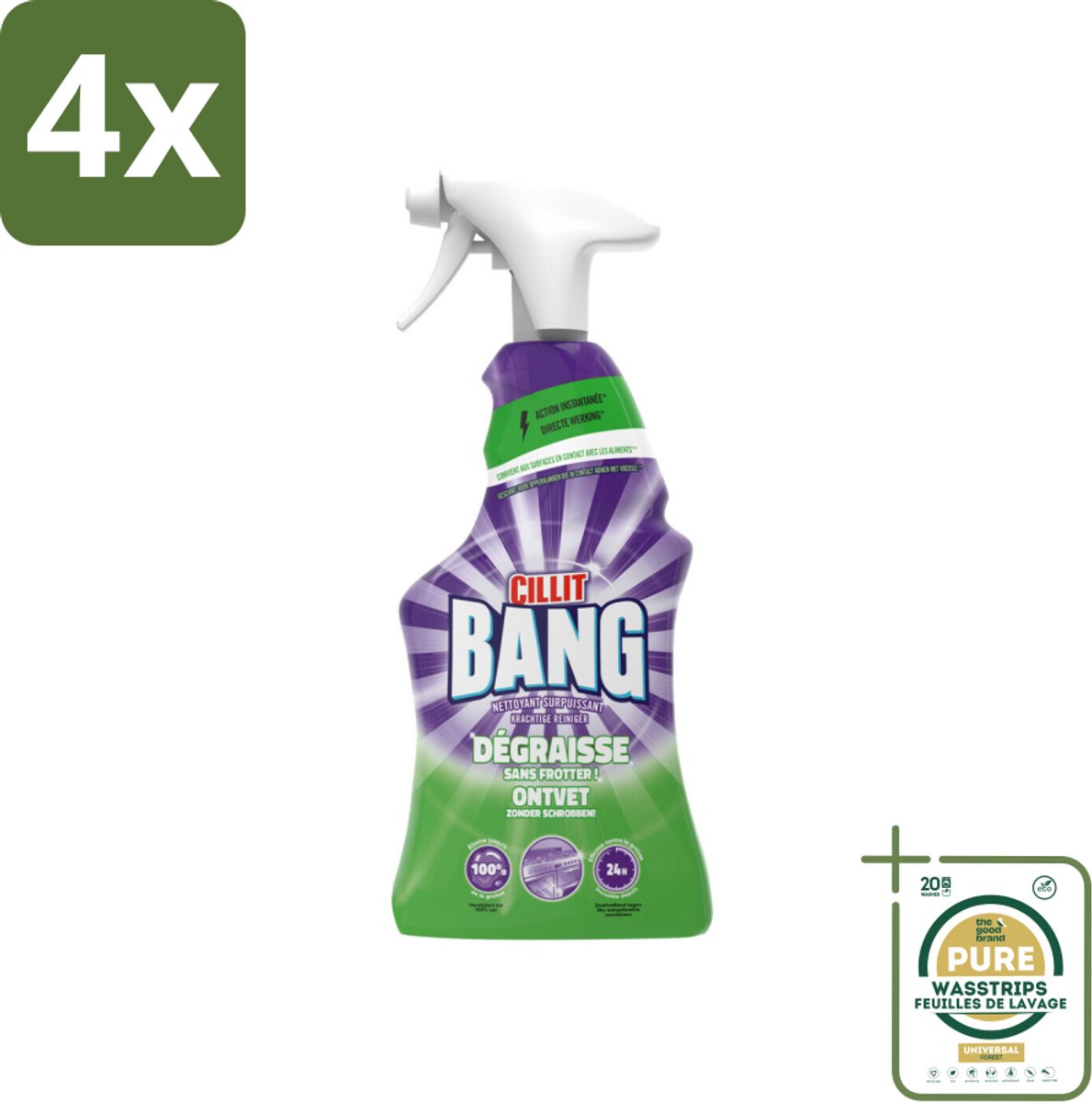 Cillit Bang – Schoonmaakspray – Universal Ontvetter – 750 ml - Voordeelverpakking - 4 stuks - Cillit Bang Power Cleaner - Reinigingsspray badkamer
