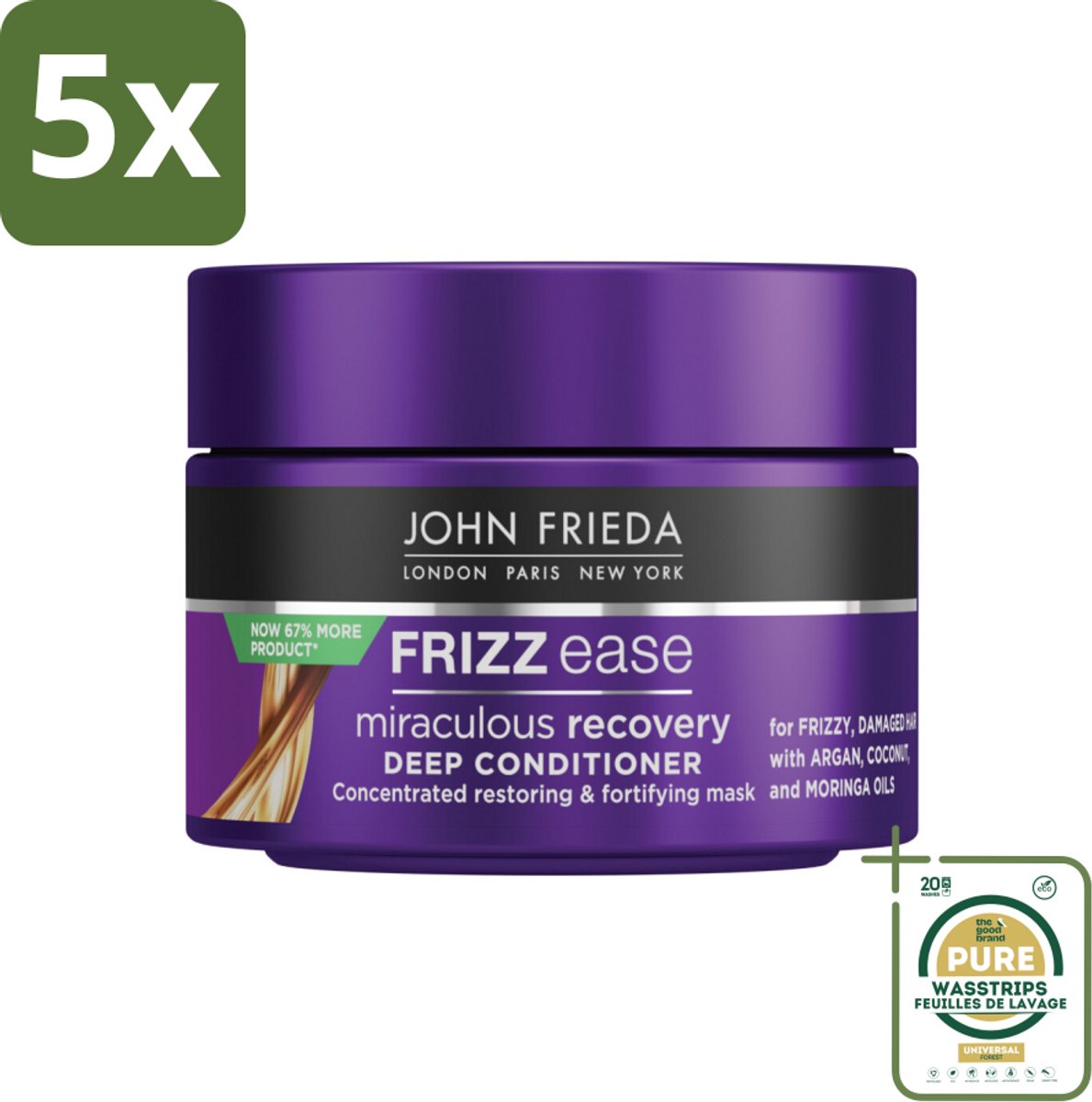 5 x John Frieda – Haarmasker – Frizz Ease – Voedend en herstellend – 250 ml - Grootverpakking - Koffie - Koffiezetapparaat - Koffiezetapparaat