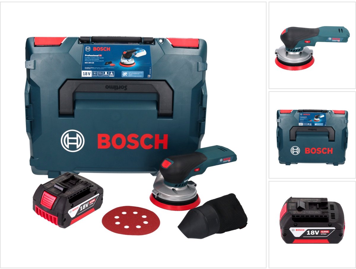 Bosch GEX 18V-125 Professionele snoerloze excenterschuurmachine 18 V 125 mm borstelloos + 1x accu 4.0 Ah + L-BOXX - zonder oplader
