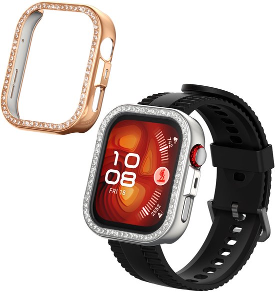 kwmobile 2x kunststof horloge rand bescherming geschikt voor Huawei Watch Fit 4 Pro Beschermhoes - Glitter beschermhoesje zilver / roségoud