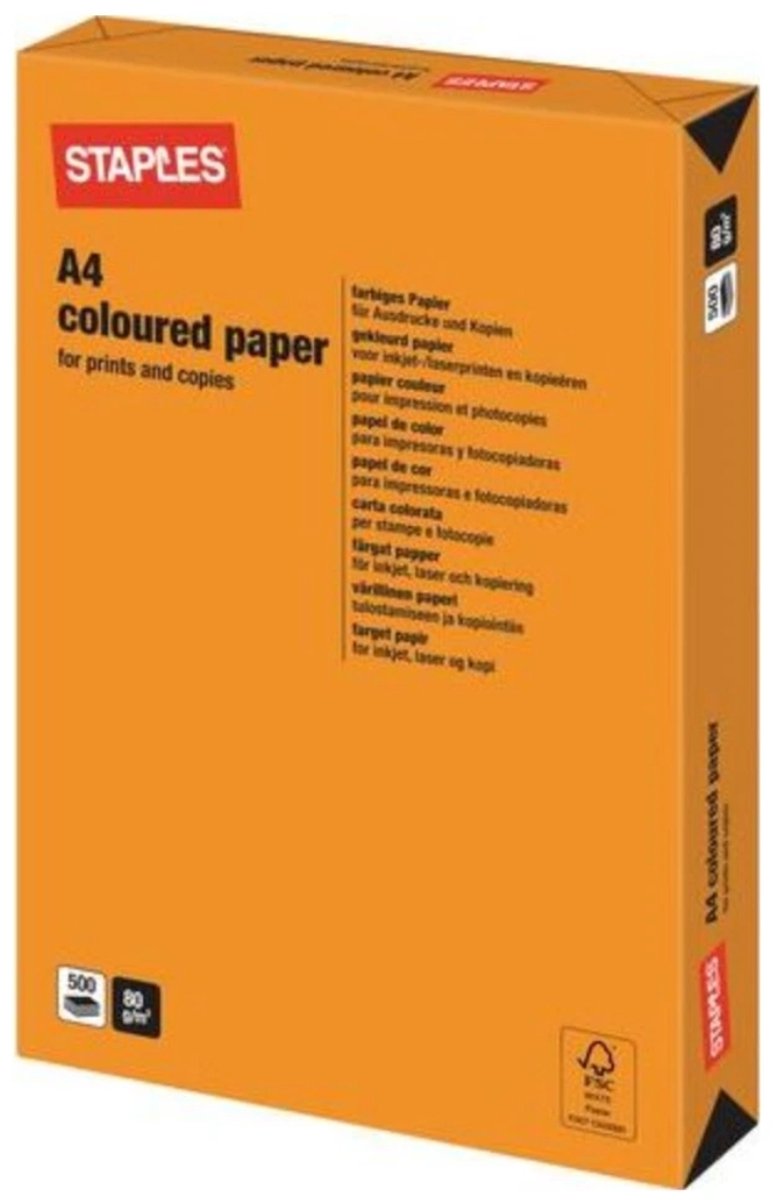 Staples papier A4 gekleurd oranje 500 vel