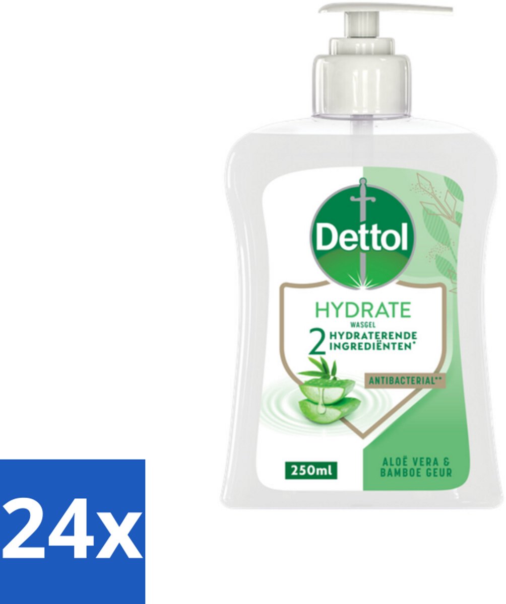 24 x Dettol - Handzeep - Hydrate - Aloë Vera & Bamboe - 250 ml - Handzeep - Antibacterieel - Aloë Vera - Bamboe - Hydraterend
