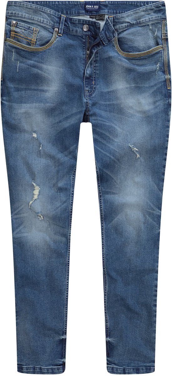 John F. Gee - Heren - Jeans-bermuda contrasten 5-pocket - Blauw denim - Maat 64