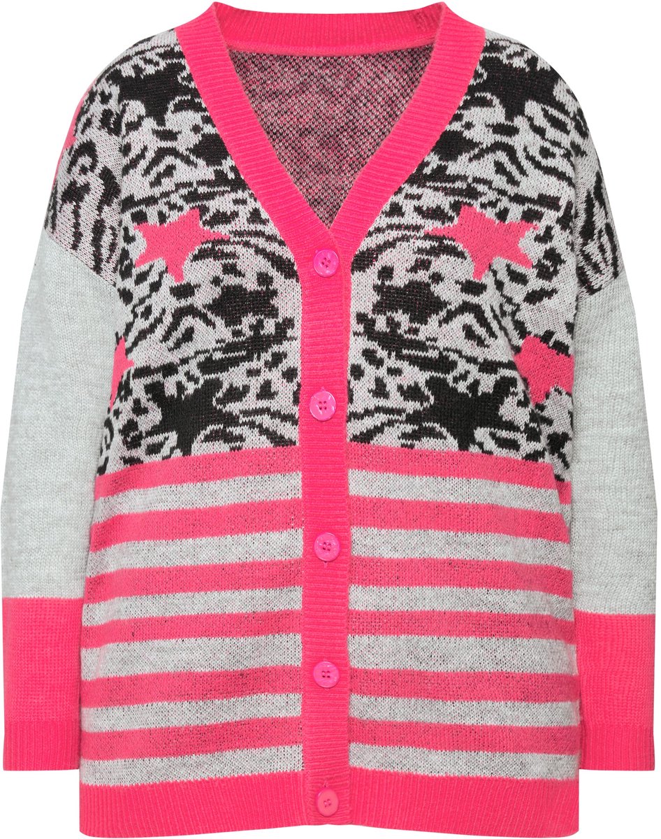 Angel of Style - Dames - Vest motiefmix lange mouwen - Hibiscusrood - Maat 54+