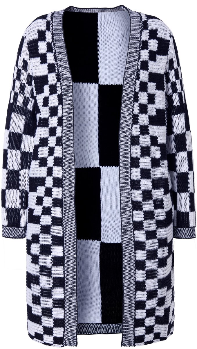 Angel of Style - Dames - Vest straight fit schaakbord-motiefmix - Zwart - Maat 54+