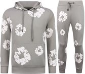 Dik Geweven Heren Trainingspak met Bloemenprint all Over Print - Bloemenpak Heren - Twinset - 5991- Grijs