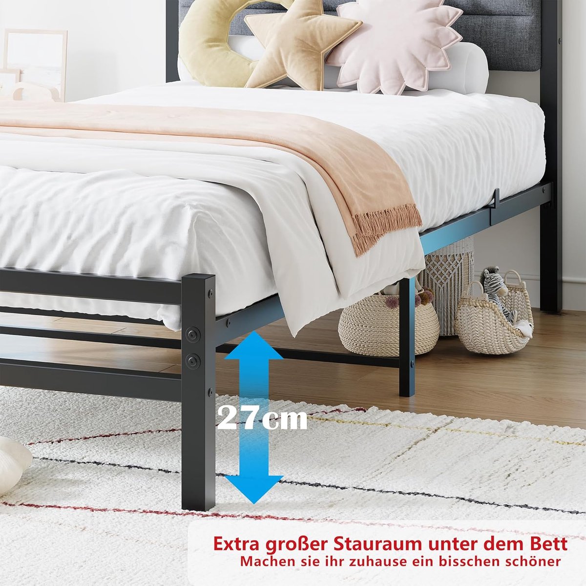 Luxe Gestoffeerd Bed 90x200 – - 90x200 cm - Grijs - 90x200 – Modern Eenpersoonsbed Metalen - Medahomestore
