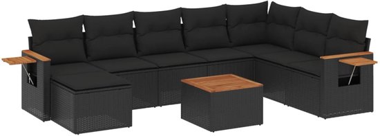 vidaXL Ensemble de salon 9 pièces - Résine Poly - Zwart