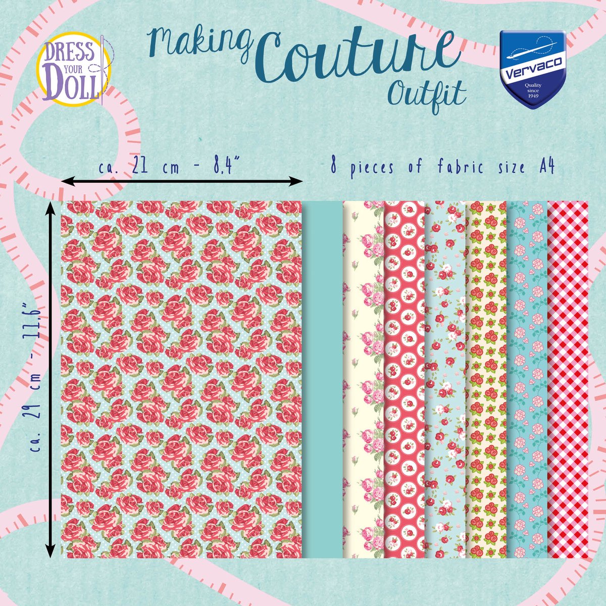 Dress Your Doll - Making Couture Fabric Set kit Red Roses - Set van 8 stukken stof - PN-0164687