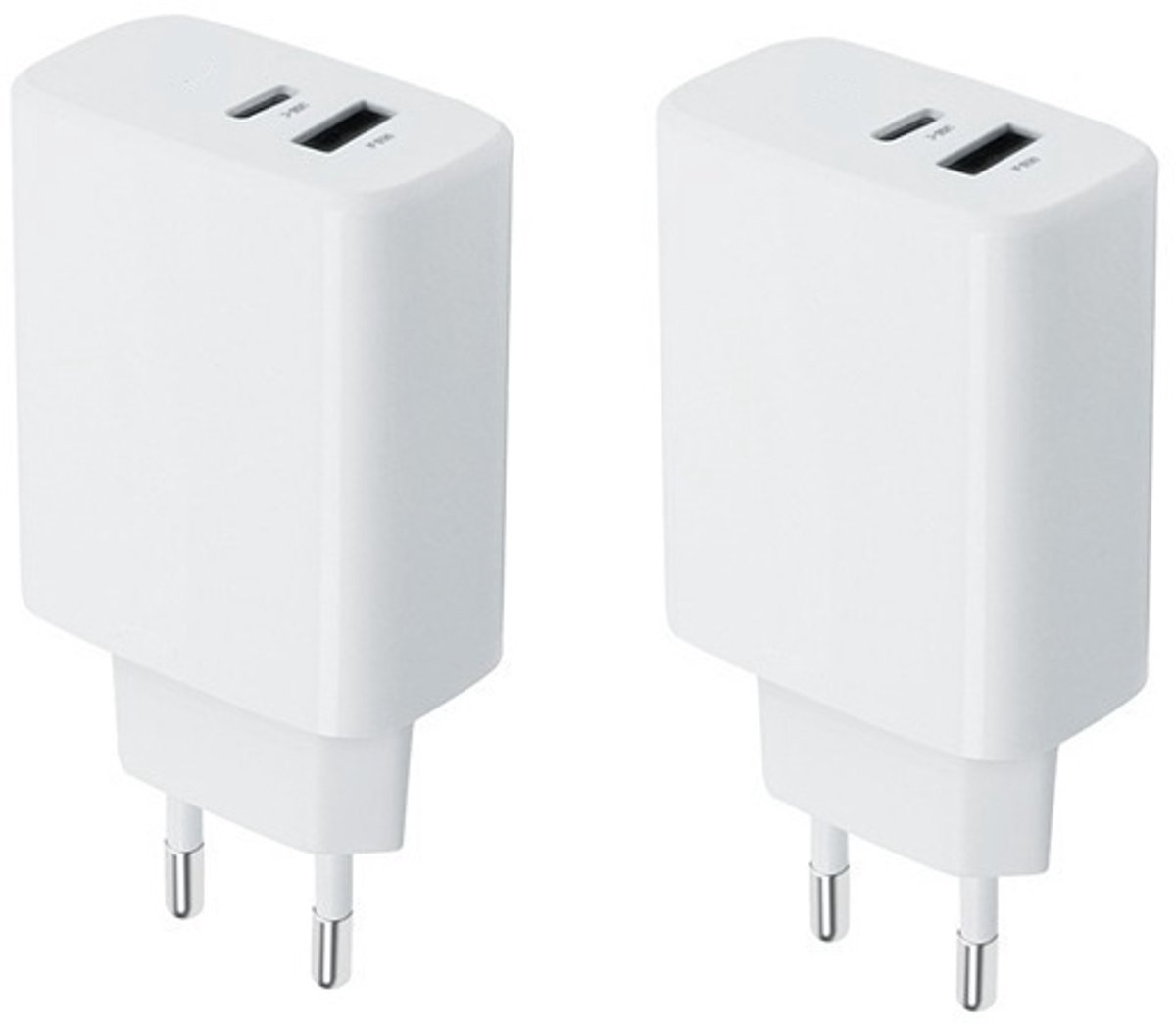 2 stuks OneOne 25W super snellader met 2 poorten. Witte oplader met USB C en USB A. PD en Quick Charge lader adapter past op Motorola Moto G6, G6 Play, G6+, G7, G7 Power, G7+, G8+, G13, G23, G30, G40, G50, G52, G60, G60s, G70, G73, G100