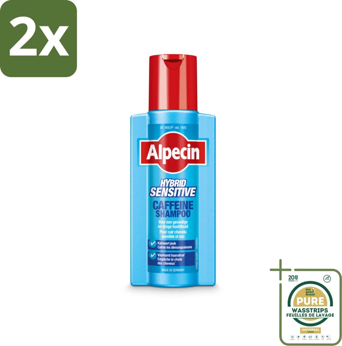 Alpecin - Hybrid - Shampoo - Gevoelige Hoofdhuid - 250 ml - Voordeelverpakking - 2 stuks - Haaruitval shampoo - Kalmerende shampoo