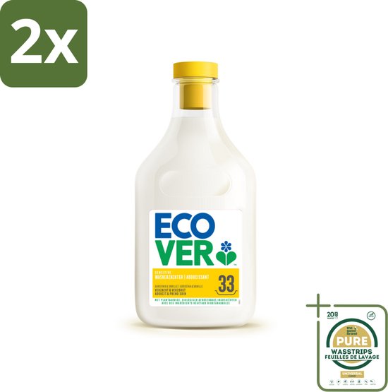 Ecover - Wasverzachter - Gardenia - 1 liter - 33 wasbeurten - Voordeelverpakking - 2 stuks - Plantaardige ingrediënten - Wasverzachter Gardenia