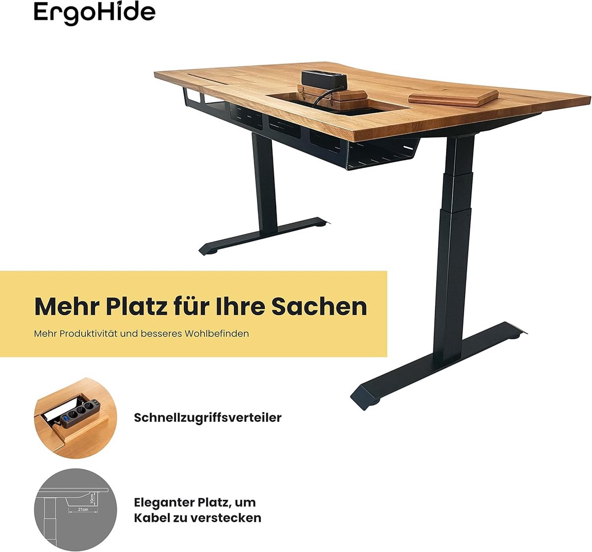 Luxe Ergonomisch Verstelbaar Bureau – 180x80 cm, Massief Hout (Eiken/Walnoot) met Kabelmanagement, LED Opties en Elektrische Hoogteverstelling – Modern Thuis- en Kantoorbureau NoviHome'