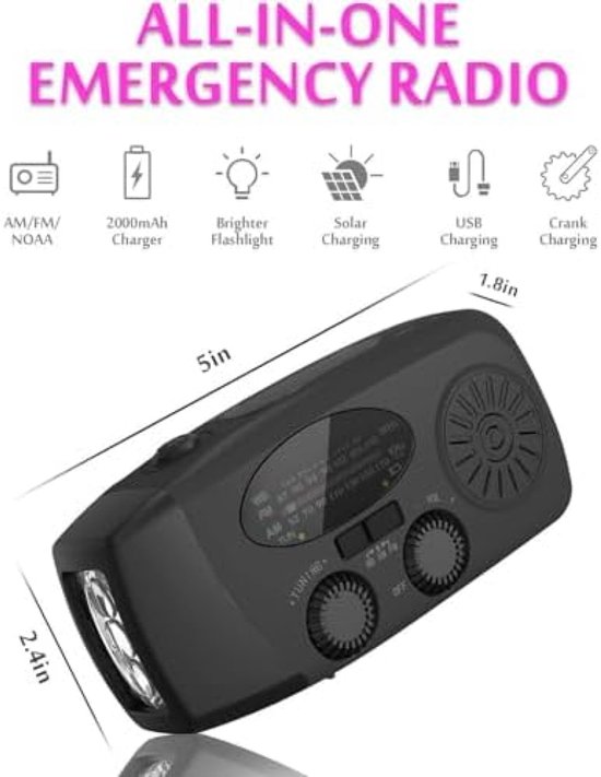 Draagbare noodradio op zonne-energie - Werkt altijd - AM / FM