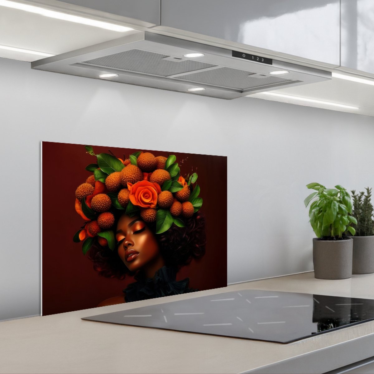 KitchenYeah Spatscherm 60x45 cm Zelfklevende achterwand Vrouw lychee exotisch Keuken muurbeschermer Spatwand fornuis