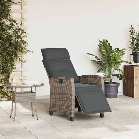 vidaXL - Chaise de jardin réglable avec table d'appoint en résine tressée - Gris