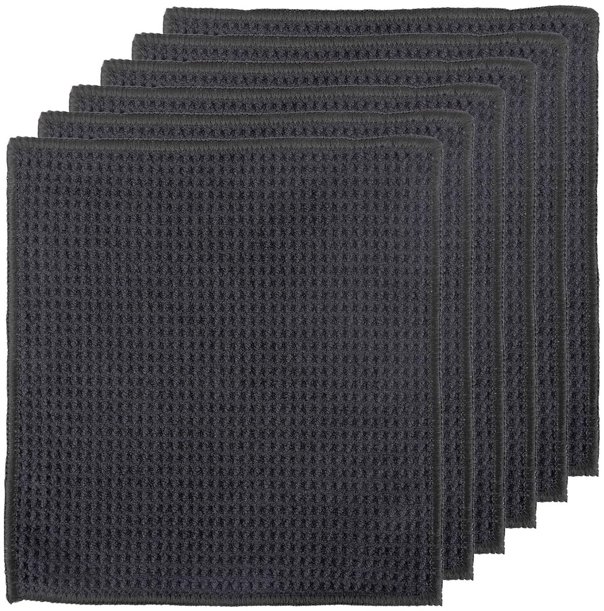 Unyqoos® Set van zes zwarte microvezeldoeken met wafelstructuur voor veelzijdig gebruik