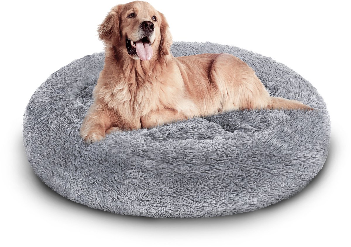 Hondenbed Donut Hondenmand Fluffy Hondenkussen en Luxe Donut Hondenmand Lichtgrijs 80CM