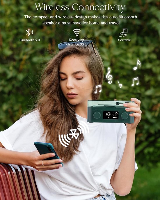 Platenspeler - Platenspeler bluetooth - Vinylspeler - platenspeler met speakers - Bluetooth-luidspreker - draagbare vintage vinylluidspreker met oceaangeluid en witte ruis - met instelbaar licht en timer voor slaapkamer, feest（Donkergroen） — afbeelding 2