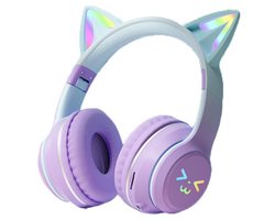 1 stuk - Draadloze Gaming Headset - Esports-headset - Over-ear - LED-verlichting - Draadloos Bluetooth + bedraad + kaartsleuf - Hoofdbandmodel - Compatibel met computers, mobiele telefoons en gaming - Kattenoorontwerp - Paars