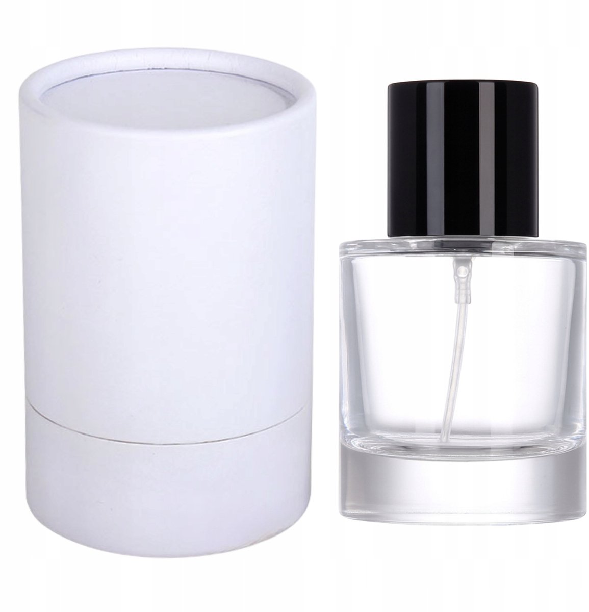 Glazen Parfumflesje Aris 30ml met Zwarte Vernevelaar & Wit Doosje