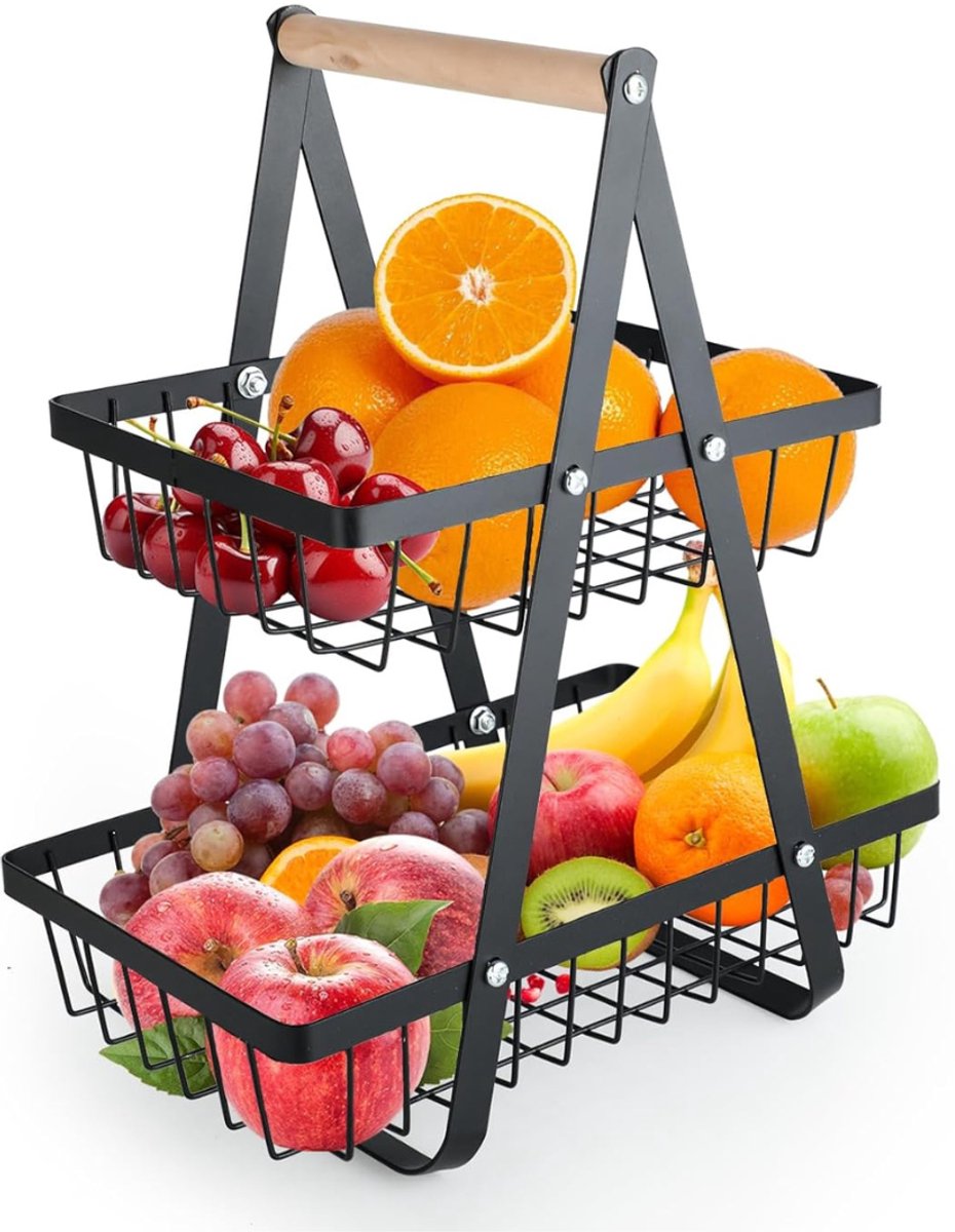 ZRSS® Fruitschaal Etagere - Fruitmand 2-Laags - Metaal - Zwart