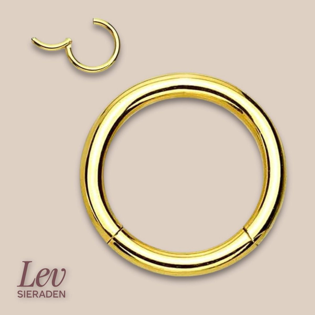 Lev Sieraden - Titanium Click Ring piercing - Goud - 0.8 mm x 10 mm - Piercing - tragus piercing - Oorpiercing - Roke - Segment ring