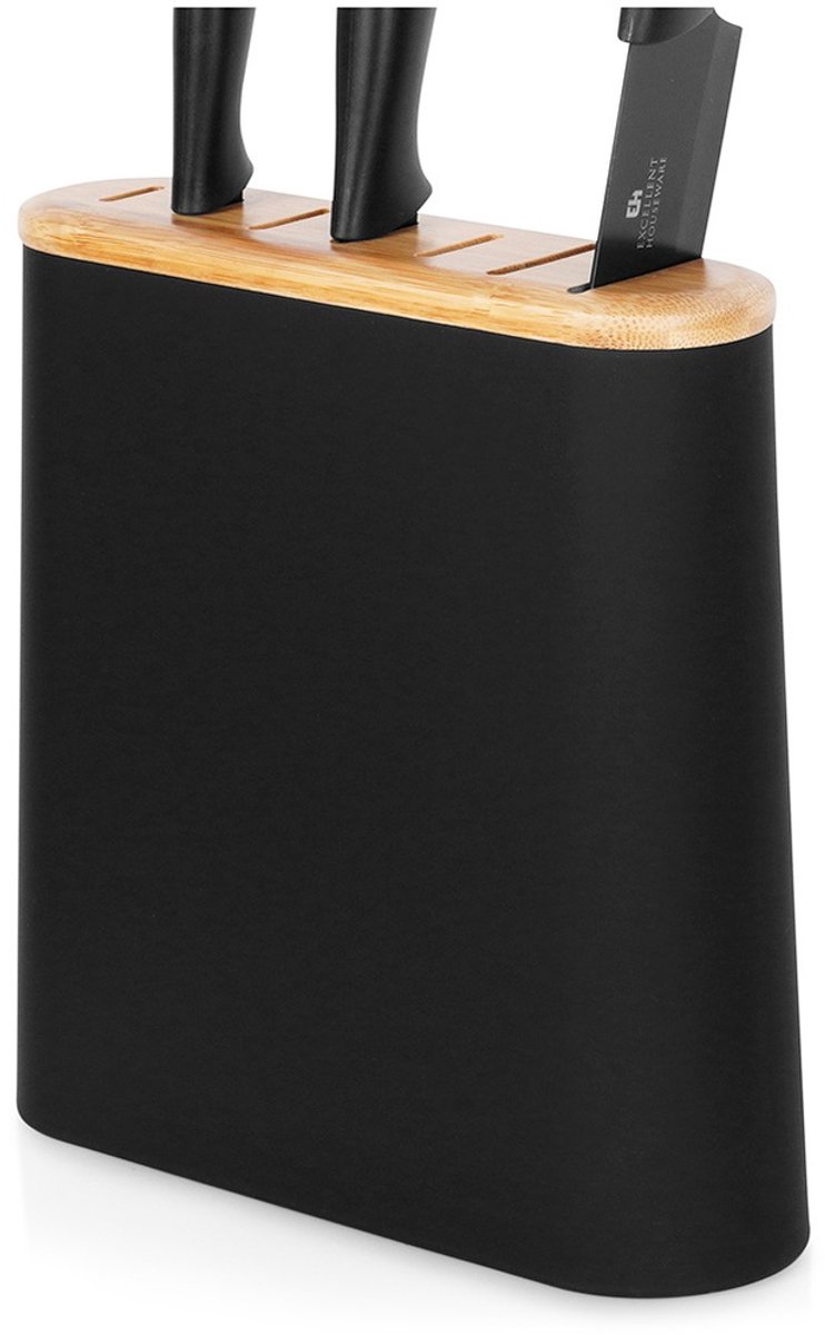 Excellent Houseware - Leeg Messenblok - Zwart Met Verdelers - Soft Touch - Bamboe