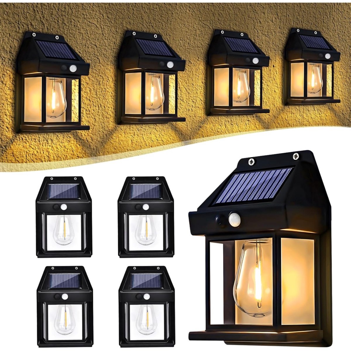 GELLDG Buitenzonnelamp - met bewegingssensor - LED-zonnewandlamp - Draadloze buitenlamp - Geschikt voor tuin-, garage- en balkonverlichting - 3 standen - 4 stuks