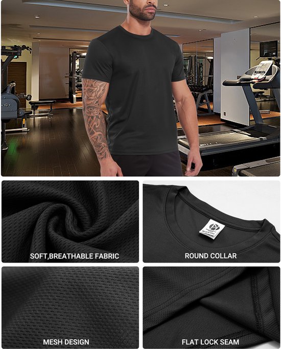 HUAKANG 3 Pack Sport T-shirts Mannen Ademend Gym Tops Mannen Droog Running Tops Vochtafvoerende Korte Mouw Gym Tops Atletische Workout Shirts(520-Black Gray Green-M