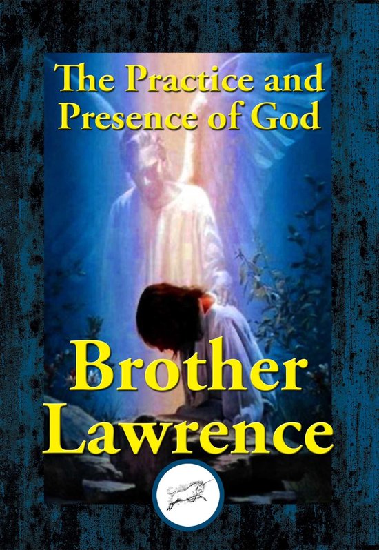 Couverture de livre : The Practice and Presence of God, avec un ange couvrant une personne en prière.