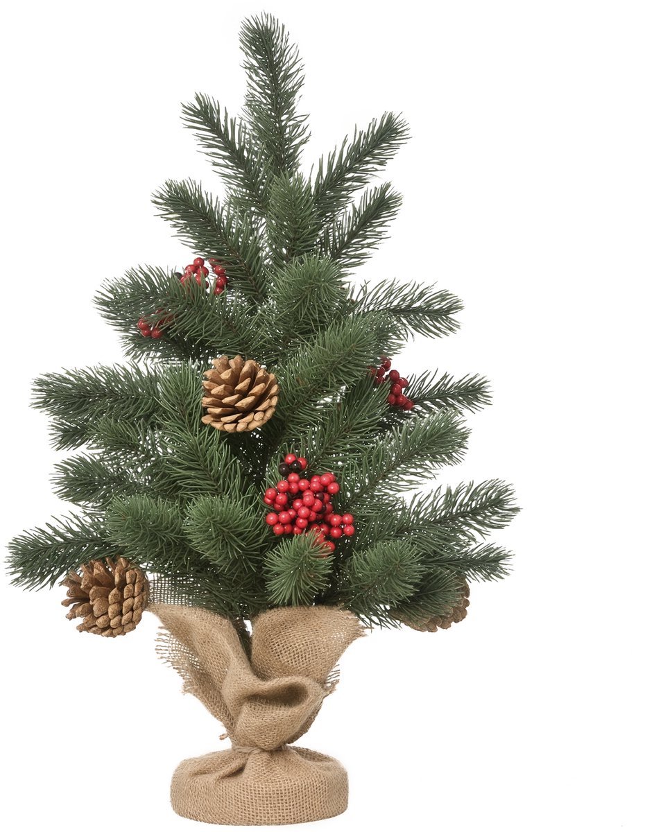HOMCOM Christmas Tree PE, Zement, Sackleinen Ø28 x 50H cm Grün