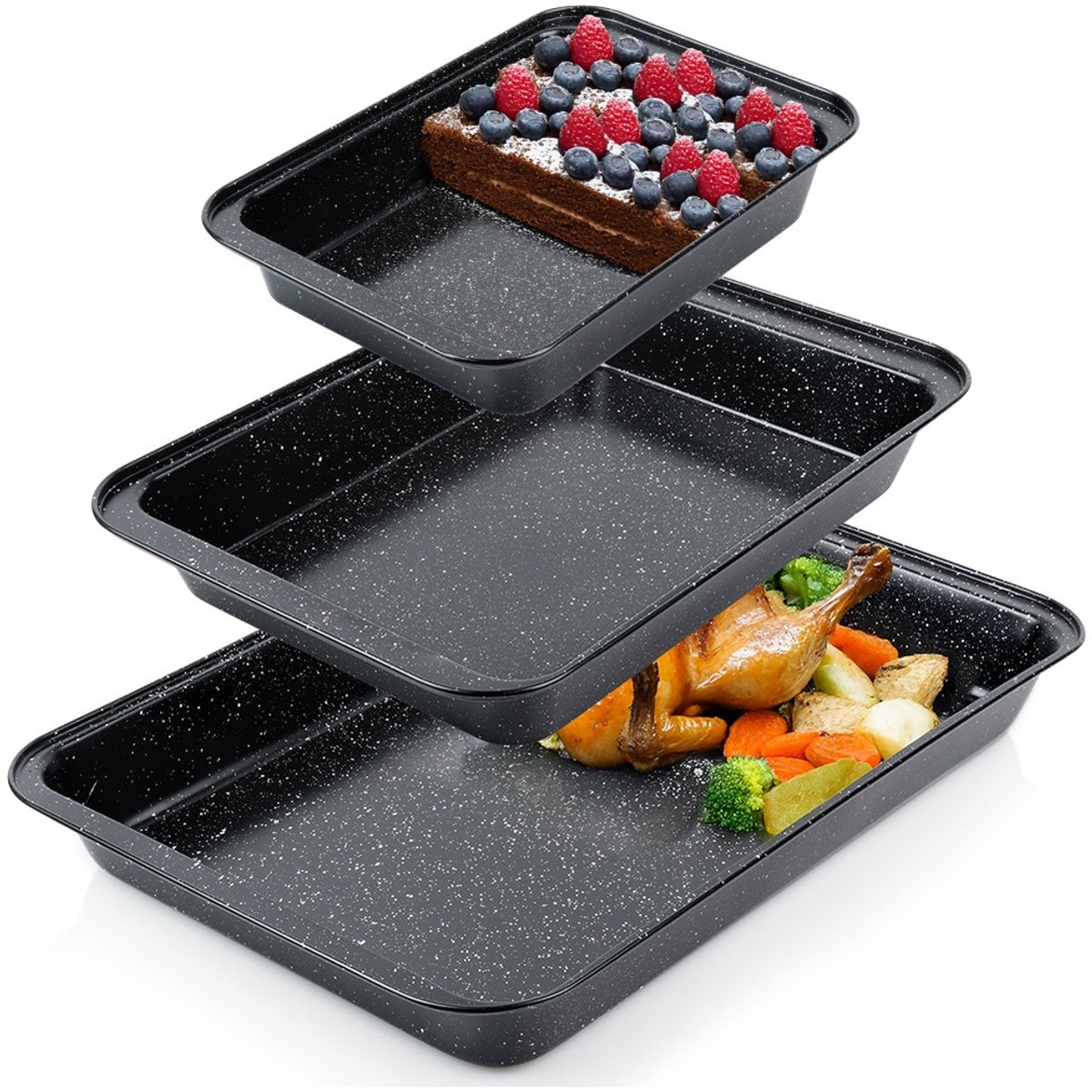 Braadslede Graniet 28x19 / 37,5x25,5 / 47,5x32 cm 3 stuks - Ovenschaal - Braadpan