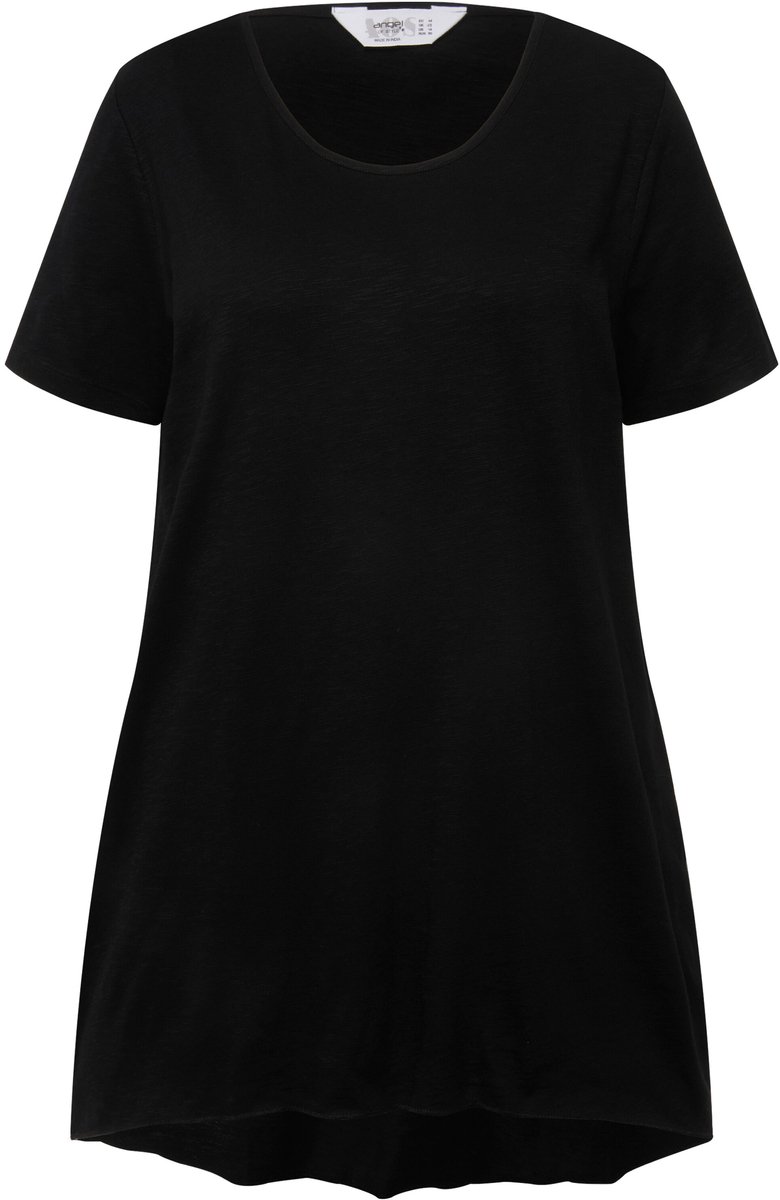 Angel of Style - Dames - Longshirt ronde hals korte mouwen afgeronde zoom - Zwart - Maat 54
