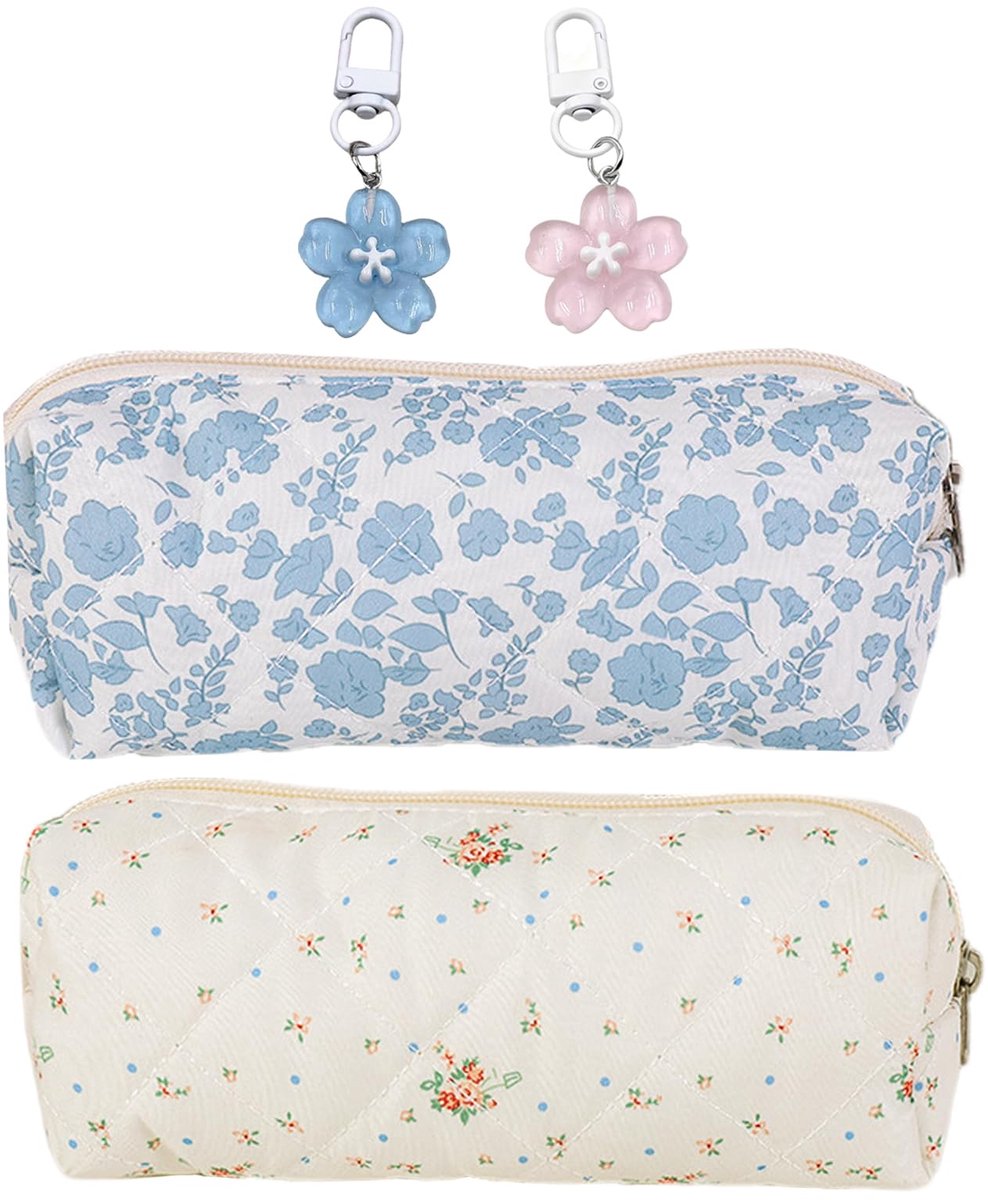 IMPERATORIS® Etui/Pennenzak - Voor Jongens, Meisjes en Kinderen - Voor School Spullen - 20 x 7 x 8 cm - 2 bloemen etui - 2 sleutelhangers