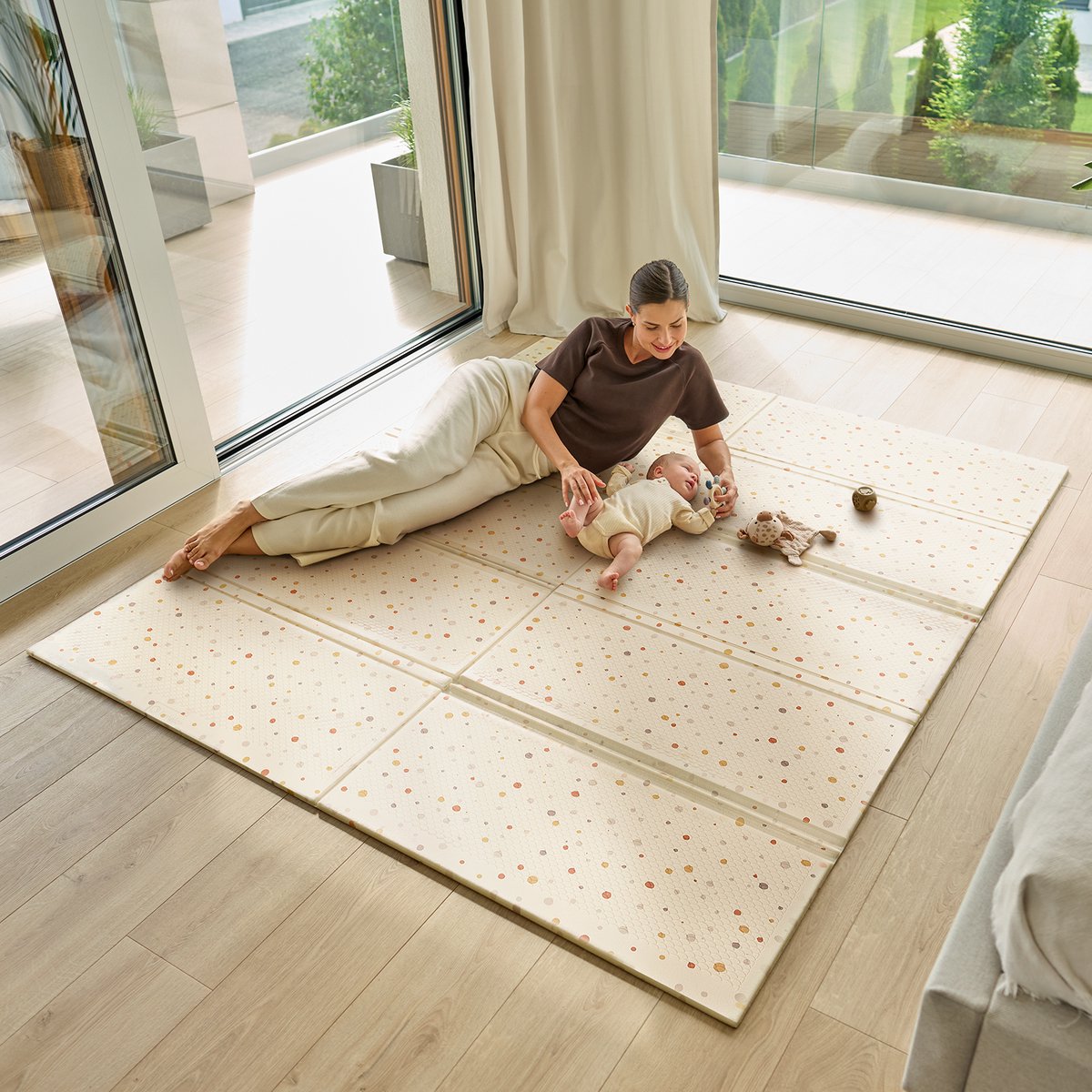 Lionelo Zora Speelmat Baby – Premium Foam Speelkleed 180×200×1.5 cm – Dikke Dubbelzijdige Kruipmat Antislip – Boho Beige Speeltapijt voor Woonkamer & Kinderkamer – Opvouwbaar + Opbergtas – Baby Speelgoed vanaf 0+ Maanden – Grote Speelmat voor Cadeau — afbeelding 23