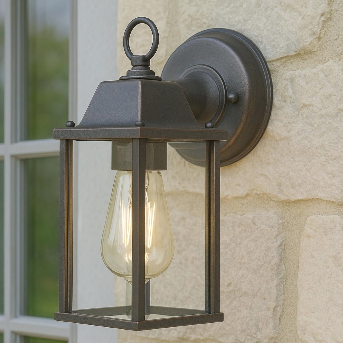 Buitenwandlamp Glazen Lantaarn voor Veranda - Afgeschuind ontwerp in Brons