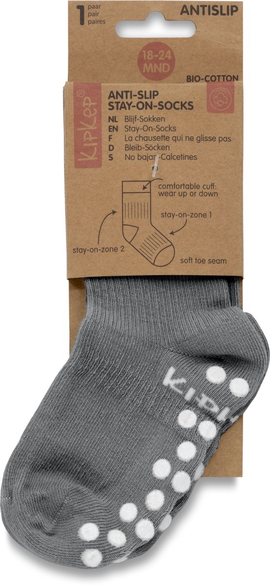 KipKep Blijf-Sokken Antislip - Pebble Grey - 18-24 maanden - sokken antislipzool - dreumes, peuter - zakken niet af - stay-on-socks - schoenmaat 22-23